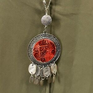Silver and Red Pendant Necklace